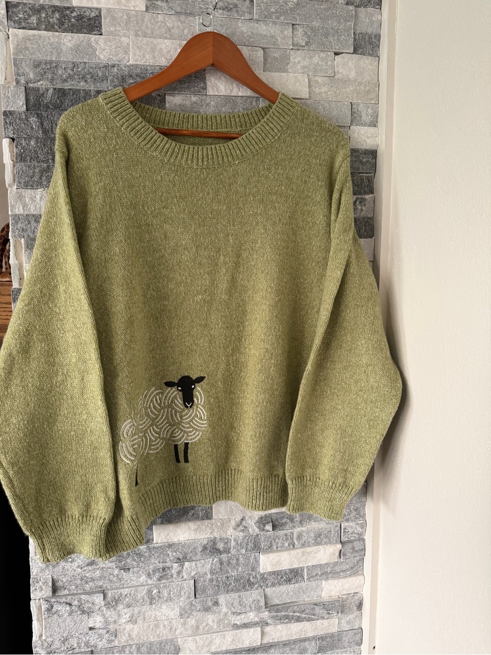 Women’s SHEIN CURVE Pullover Sweater Embroidered Sheep-Green-3XL